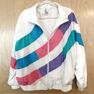 Vintage Bocoo 80s Abstract Art White Windbreaker Jacket Size L